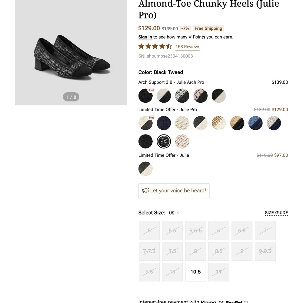 Black Tweed Almond-Toe Chunky Heels
